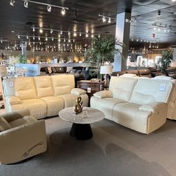 Beige Power Reclining Sofa And Loveseat 