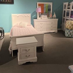 Twin Bed Frame, Dresser, Mirror And Nightstand 