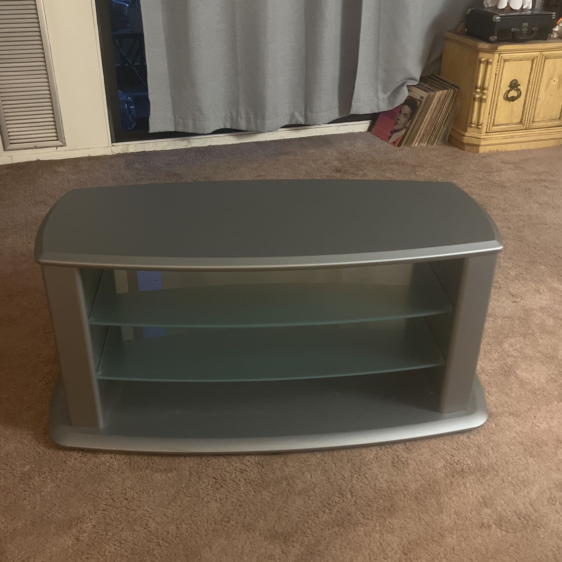 Grey TV Stand With Glass Shelves