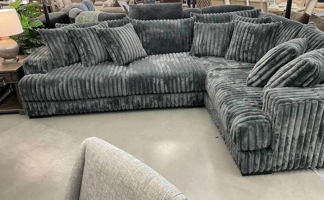CORDUROY CHARCOAL GREY SECTIONAL SAME DAY DELIVERY BRAND NEW
