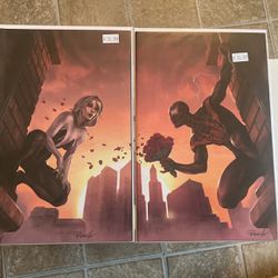 Spider-Man And spider Gwen ) 🔥🕷 SPIDER-GWEN & MILES MORALES PARRILLO 616 Virgin Variant Connecting Set