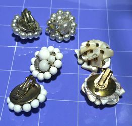 A variety of 3 sets of costume clip on earrings + ribbon brooch ☆ DIY!?!?