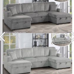 3pc Sleeper Sofa With Pop Up Bed And Double Chaise With Storage