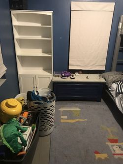 Cesar wood chest and white wall unit