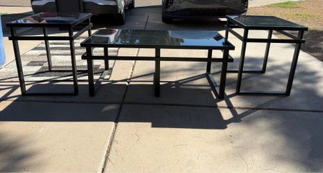 Black glass living room table set