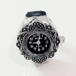 Silver Ring Watch Quartz Movment Unisex Women's Men's Gift Adjustable Size