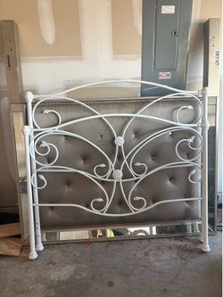 Silver Headboard/White Full bed With Rails
