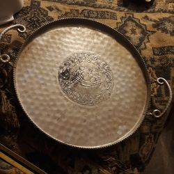 Round Vintage Aluminum Tray With Handles