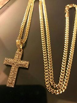 14K Gold Plated Miami Cuban With Swarovski Crystal Cross