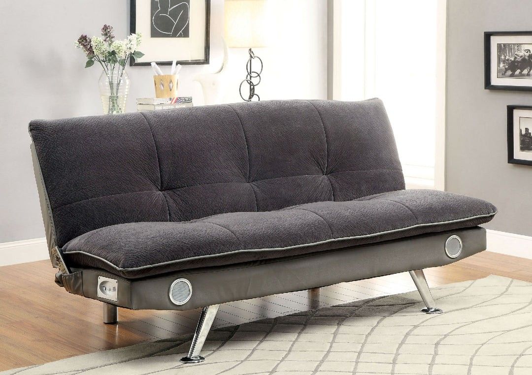 Brand New Gray Futon Sofa Converts Into Bed Built-in Bluetooth Speakers Along Front