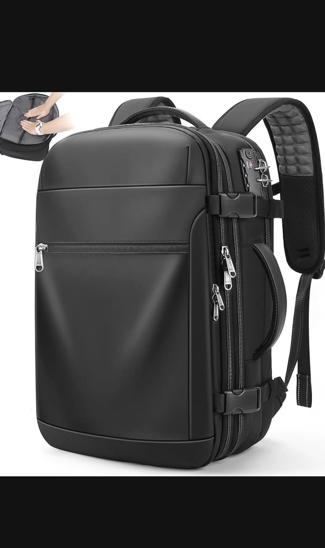 Poso Vacuum Backpack Travel – Expandable Compression Carry On Backpack with Vacuum Pump, Water-Resistant TSA Lock Travel Bag, 17" Laptop Backpack fo