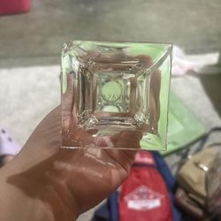 two Mikasa lead crystal candle holders in a clear, cut glass design.