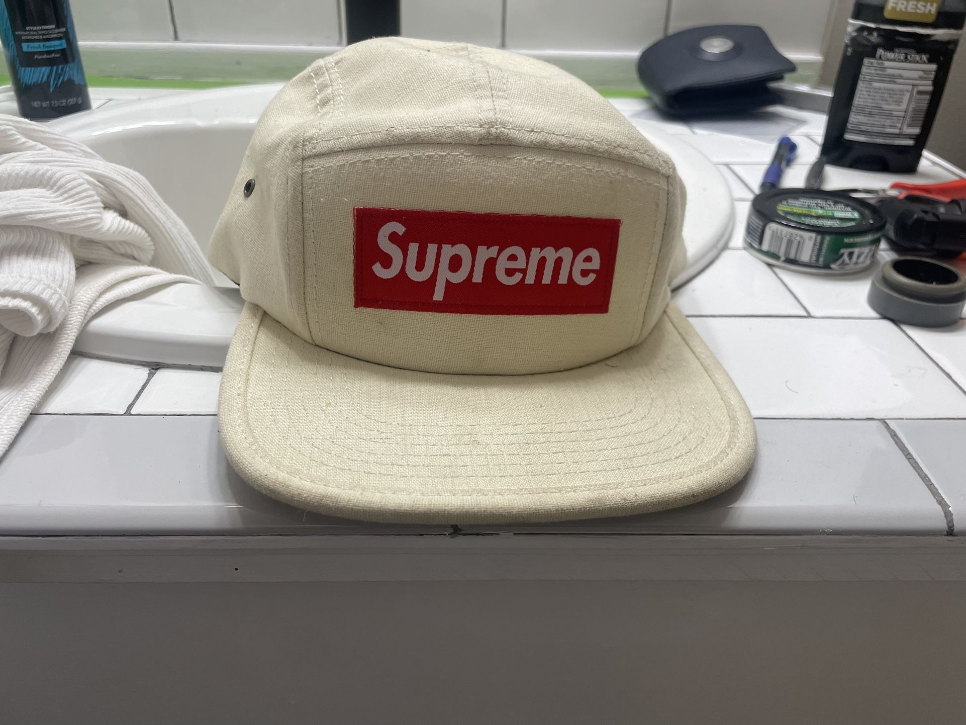 Supreme Tweed Black And White 5 Panel Cap –