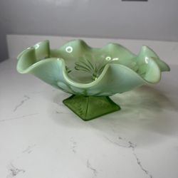 Vintage Green Glass Candy Dish