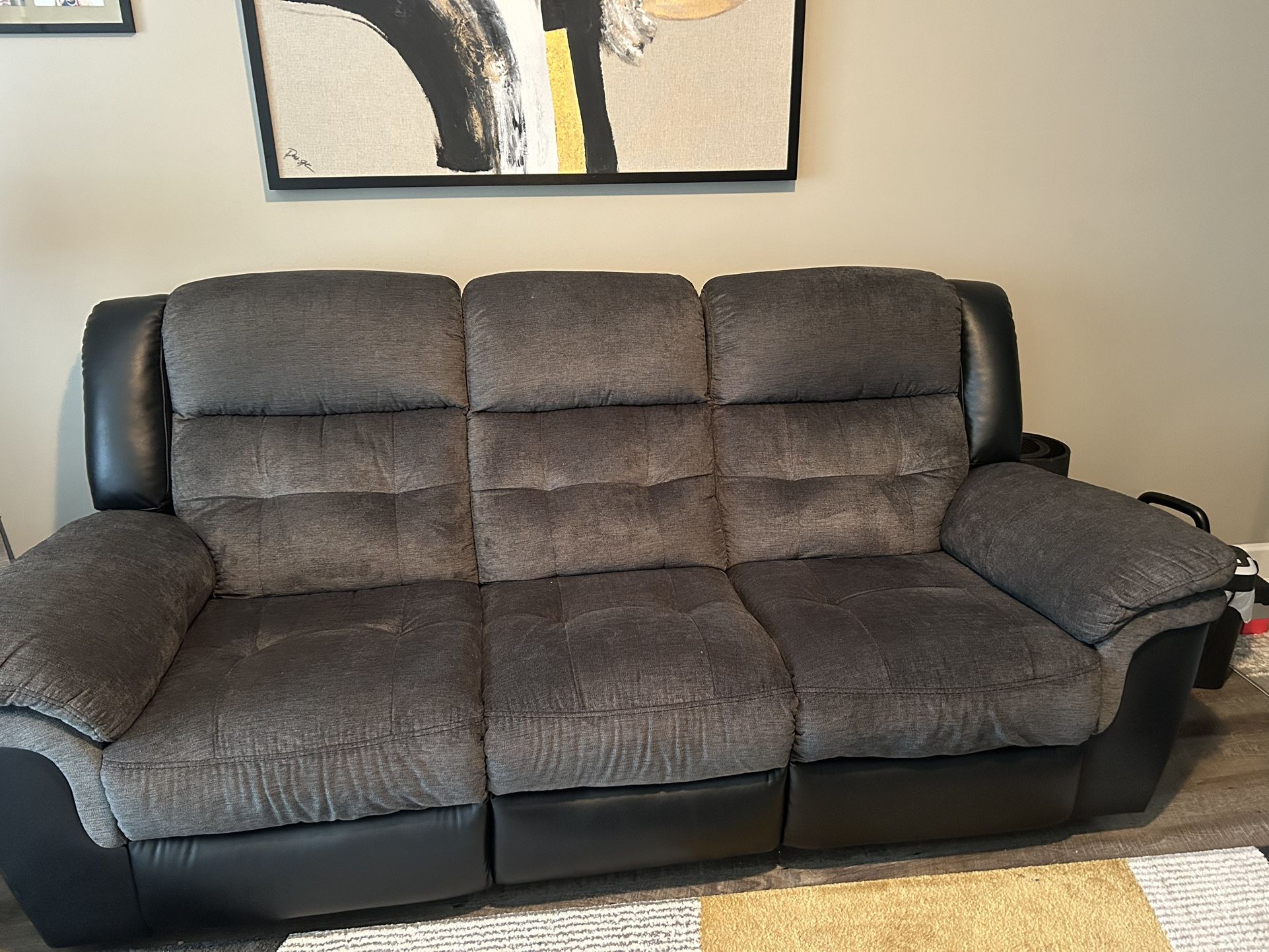 Grey and Black Recliner Sofa and Recliner Chair Set