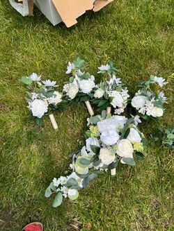 Artificial Wedding Bouquet Set White Roses