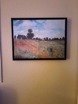 Monet Poppy Field Framed Canvas Print