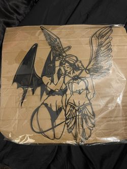 angel and demon metal wall sign