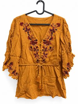 Mustard Floral Embroidered Boho Blouse
