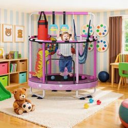 55" 7-in-1 Round Trampoline for Kids Boys & Girls Ages 1-8