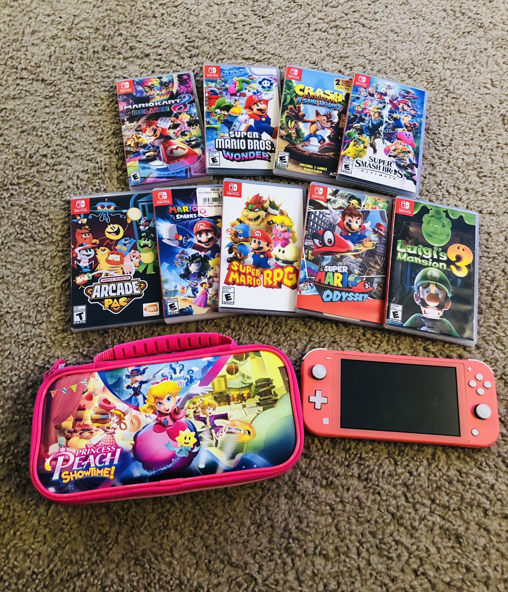 Nintendo Switch Lite with Case, Games Mario Smash, Odyssey, Mario Kart, Etch