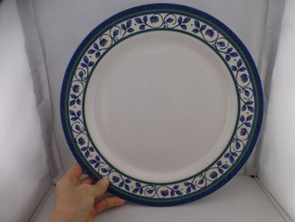 Pfaltzgraff Dinner Plate Blue Green Floral Scroll White Rim Stoneware ThailandH3