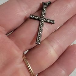 Vintage Sterling Marcasite Cross Pendant 