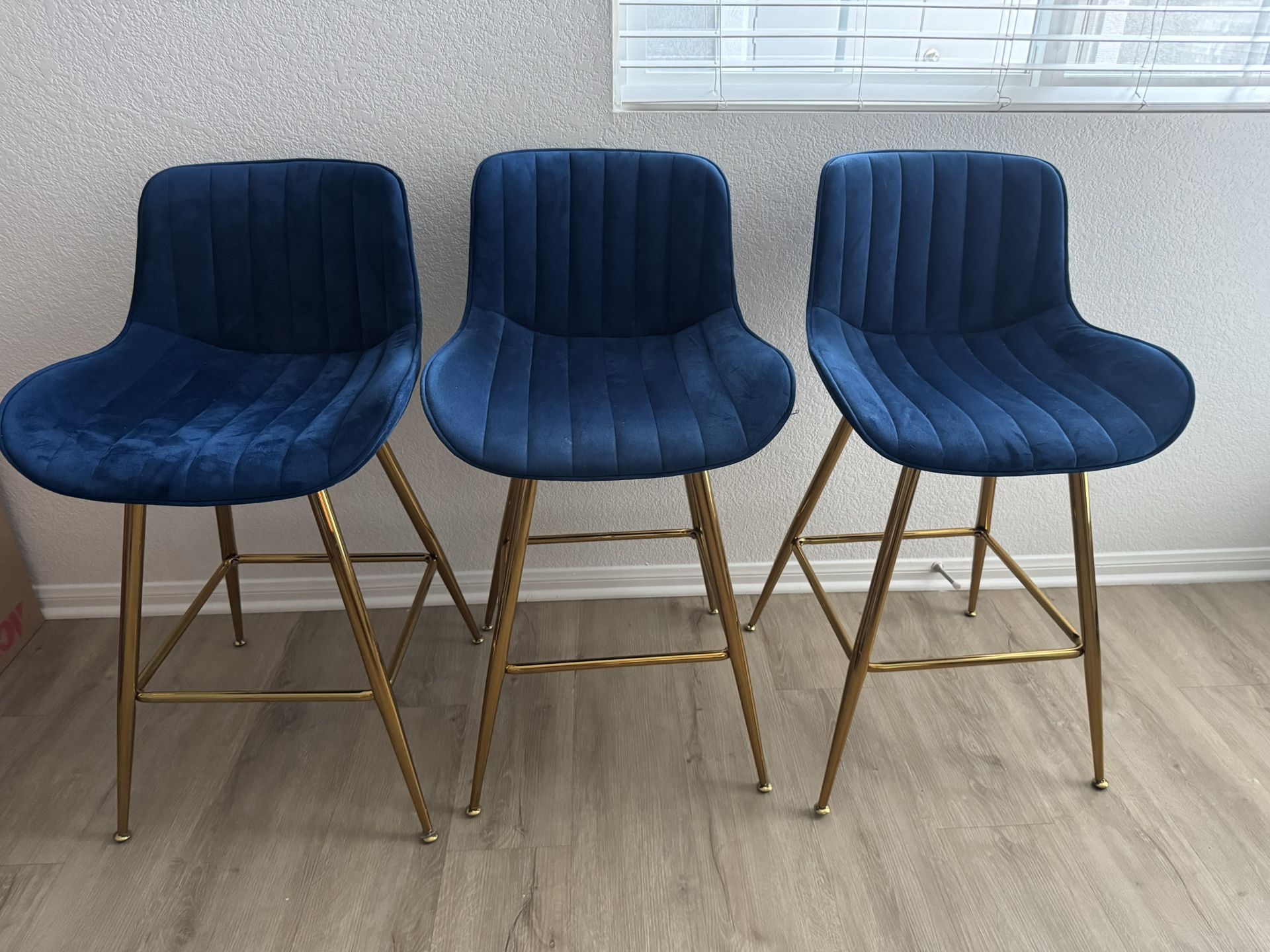 24” Blue Velvet Bar Stools (3 Total) 
