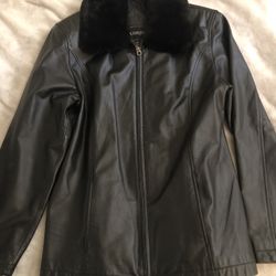 Black Soft Leather Womens Jacket w/ Fur Collar