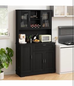 Black Kitchen Buffet Cabinet with Hutch