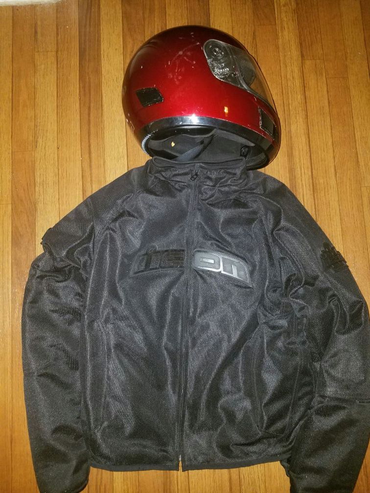 Good condition Insulated Motor Cycle Jacket with Helmet!