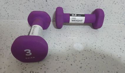 2x Dumbbells 3lb Each Weight. Purple. New But Have Some Discoloration By Being In Storage