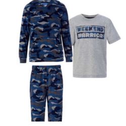 Boys 3 Pc Sleep Pajama Set Blue Camo Size 7/8