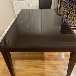 dining Table Brown Glass And wood Legs With Built In Leaf Extension 
