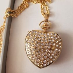 Vintage 1989 Pierre Jacquard Heart Watch Locket Necklace