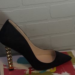 Black Suede Gold Chain Heel