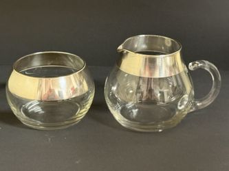 Set Vintage Dorothy Thorpe Creamer And Sugar Roly Poly Silver Band