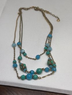 Vintage Anne Klein Triple Strand Turquoise & Gold Beaded Statement Necklace