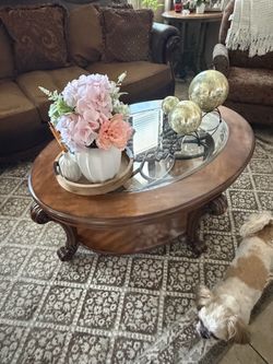 Oval Wood and Glass Coffee Table