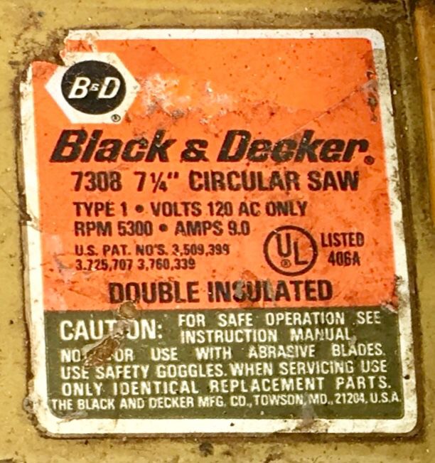Vintage Black & Decker U-130 7 1/4 Utility Circular Saw 4400 RPM  Woodworking 