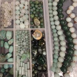 Lot #16. Green Vintage And New Mixed Precious Stone Beads