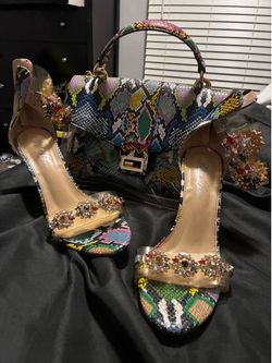 Multi Color Snakeskin Heels and Matching Purse & Slides (Free)