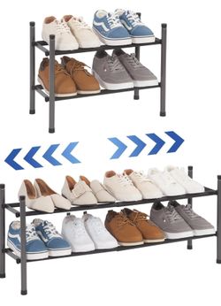 Expandable 2-Tier Shoe Rack – Adjustable Metal Shelf, Holds 4–8 Pairs, Black, Brand New