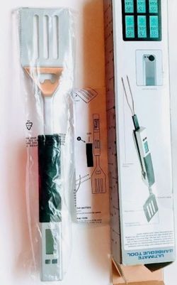 Ultimate Barbecue Tool - Stainless Steel Spatula/Fork Sharp/Serrated Thermometer