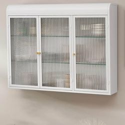 Newly Assembled Fluted Glass Wall Cabinet Medicine Cabinet Bathroom Wall Cabinet Over Toilet Cabinet