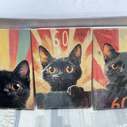 Cat Canvas Wall Art, Set Of 3
