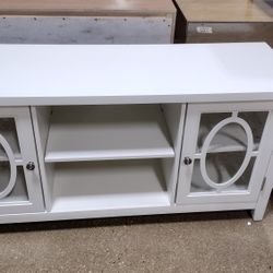 Beautiful White TV Entrainment With Glass Doors (New)