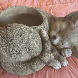 Large Fiberglass Sleeping Cat Planter 