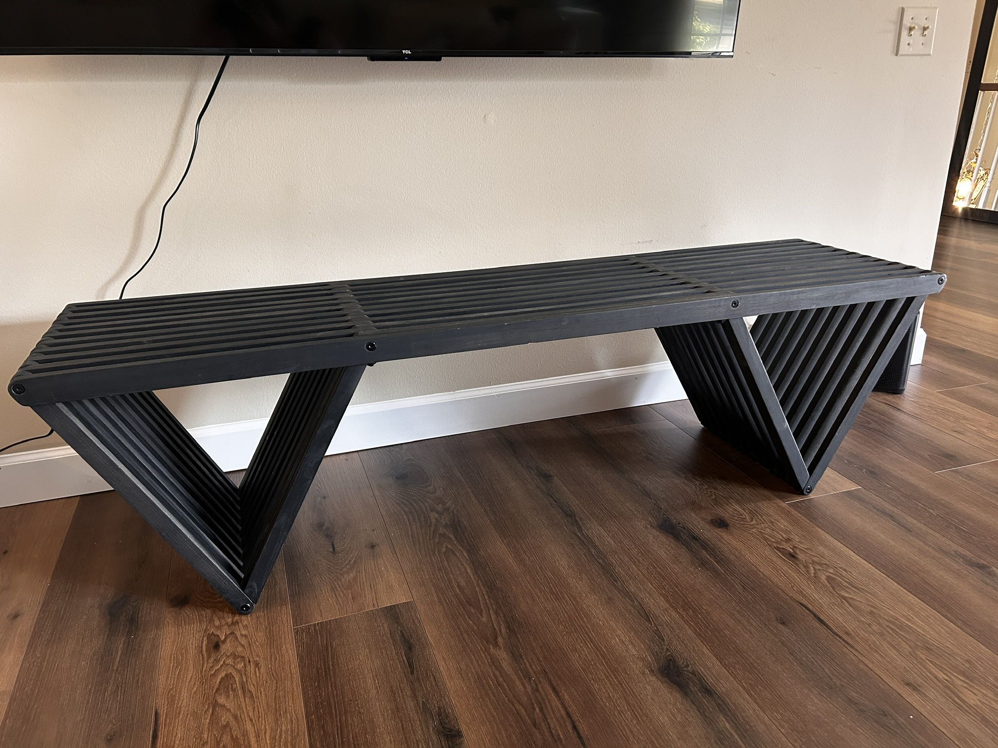 63" Solid Acacia Wood Indoor Outdoor Bench in Dark Gray / Black