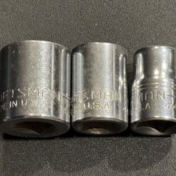 Vintage Craftsman USA 3 piece 3/8” drive 8 point sockets. 1/2”, 3/8”, & 5/16”